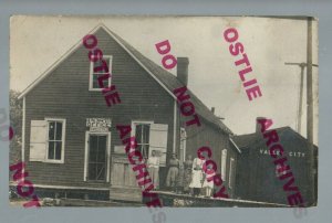 Valley City ILLINOIS RPPC 1911 DEPOT & GENERAL STORE nr Mt. Sterling POP. 22