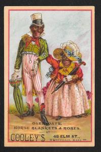 VICTORIAN TRADE CARD Cooley's Blankets Black Couple Dressed 