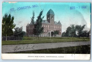 Independence Kansas Postcard County High School Exterior Building 1908 Vintage
