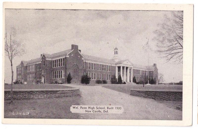 New Castle Delaware DE Wm Penn High School Vintage Postcard