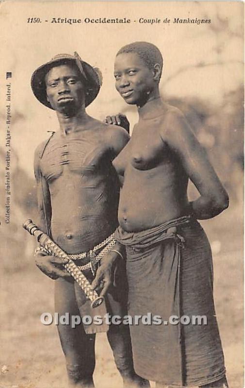 Afrique Occidentale Couple de Mankaignes African Nude Writing on back 