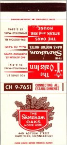 Vintage Matchbook Cover The Shorham Oaks Motor Hotel Hartford, Connecticut MB179