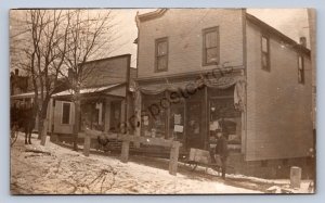 J87/ Rittman Ohio RPPC Postcard c1910 General Store Building Sleigh 300