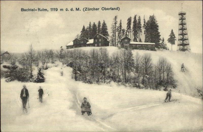 Bachtel-Kulm Zurcher Oberland Skiing Sledding - Switzerland Postcard