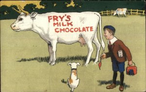 Fry's Milk Chocolate Boy Paint's Letters on Cow Postcard c1910