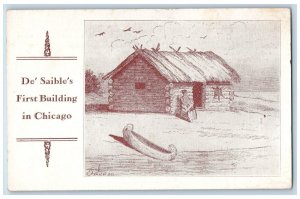 Chicago Illinois IL Postcard De' Saible's First Building Scene c1920's Antique