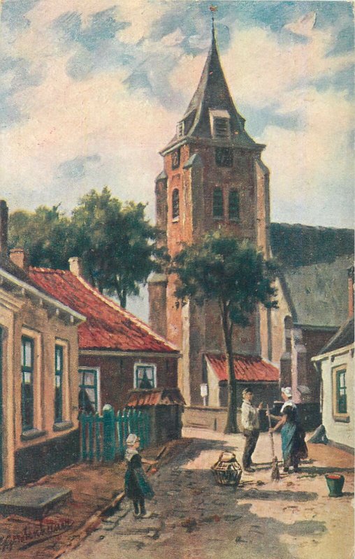 Postcard Künstler-AK Johan Georg Gerstenhauer dutch ethnic life church rural