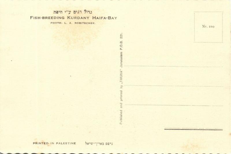 israel palestine, Fish-Breeding Kurdany Haifa-Bay (1930s) Tmunia Postcard 220