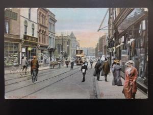 DERBY St. Peters Street BRAY LIBRARY & W.MORRIS SHOPS c1909 Postcard by W.R.& S.
