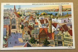 1934 USED .01 LINEN PC BIRDS EYE VIEW BELGIAN VILLAGE, CHICAGO WORLD'S FAIR, IL