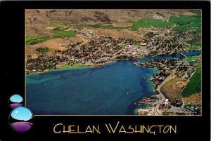 Chelan, WA Washington  CITY & LAKE AERIAL VIEW   4X6 Continental Postcard