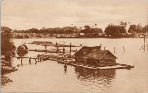 Bamboo Rafts On Irrawaddy at Mandalay Myanmar Unused Vintage Postcard E40