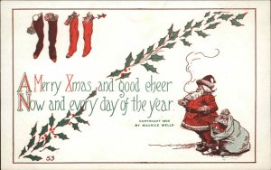 Christmas - Santa Claus Stockings Holly #53 c1910 Postcard