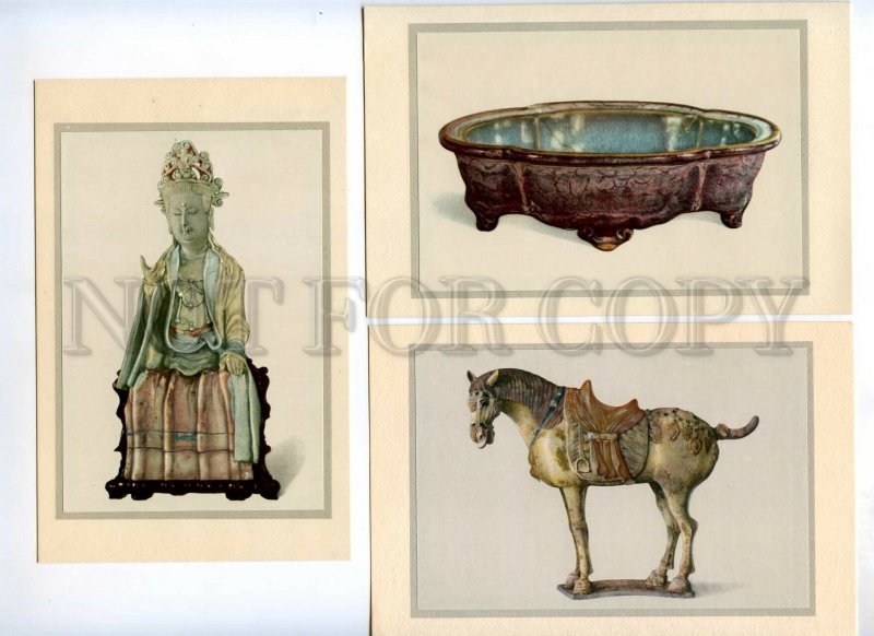 434296 CHINA treasures antiquity set 6 postcards-images on mat original cover