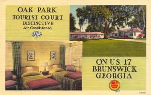 Brunswick GA Oak Park Tourist Court Multi-Views Linen Postcard