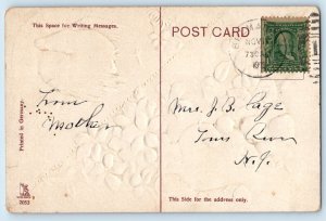 1909 Thanksgiving Greetings Turkey And Flowers Strawberries Embossed Postcard