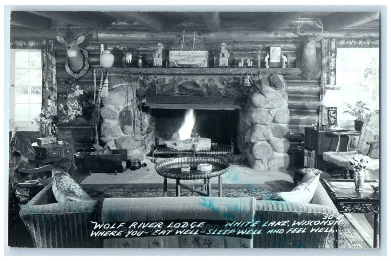 1967 Wolf River Lodge Sleep Well Interior White Lake Wisconsin WI RPPC Postcard