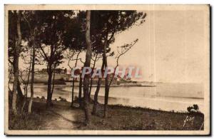 Old Postcard Perros Guirec (Cotes du Nord) The Beach Trestraou view through t...