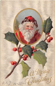 F97/ Santa Claus Christmas Postcard c1910 Evansville Indiana Holly 2