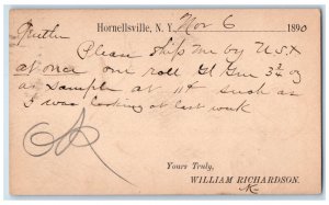 1890 William Richardson Hornellsville New York NY Boston MA Postal Card 