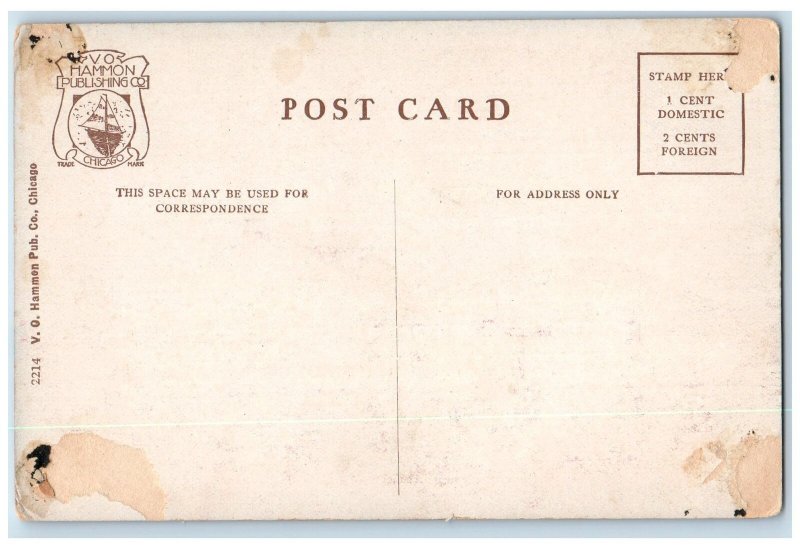 c1910's Nicholas Senn High School Campus Building Students Chicago IL Postcard