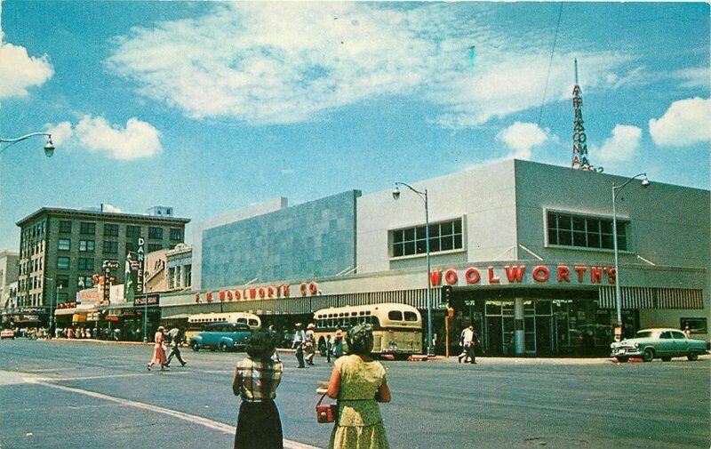 Autos Buses Woolworth Department Store Phoenix Arizona Postcard Petley 9175