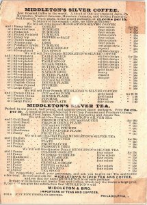1880s MIDDLETON'S SILVER TEA COFFEE PHILADELPHIA PA VIOLIN TRADE CARD 40-191