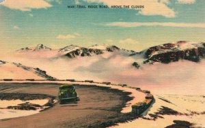 Trail Ridge Road Above the Clouds Car on Road Estes Park Rocky Mountain Postcard