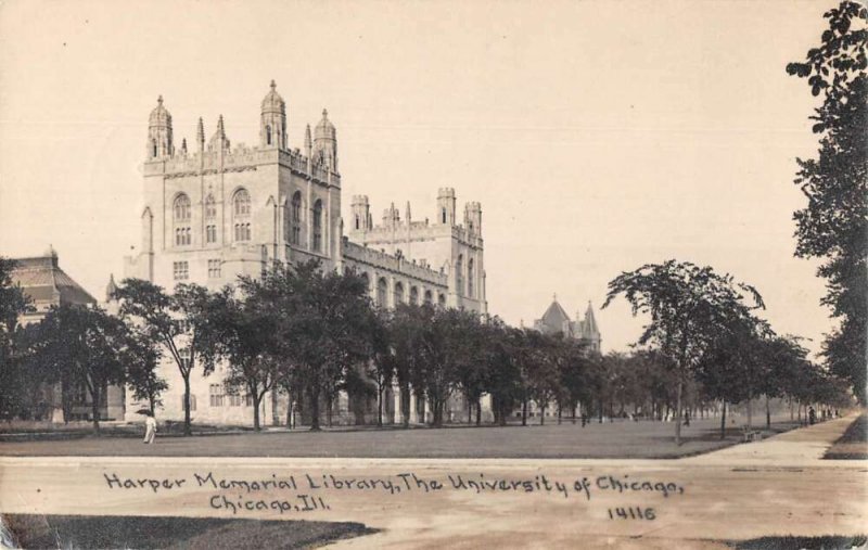 Chicago Illinois University Harper Memorial Library Real Photo Postcard AA50026