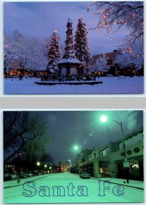 2 Postcards SANTA FE, NM~ Christmas Lights THE PLAZA & STREET SCENE Night 4x6