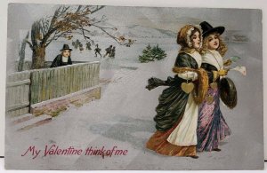 Valentine's Pilgrims Beautiful Children Embossed Silver Finish Postcard D18