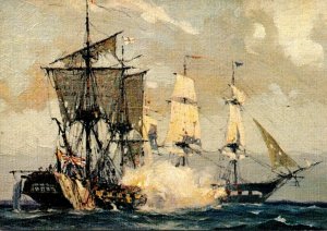 Ships USS Constitution In Action Off Madeira 20 February 1815 Paintng By Gord...
