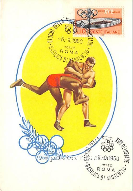 Wrestling Olympic 1960 Stamp on front 