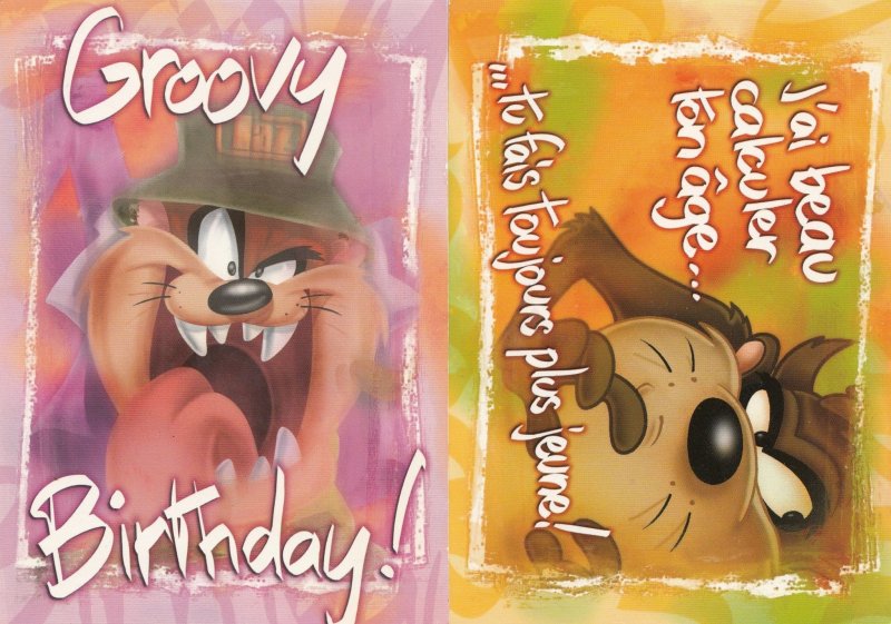 Groovy Birthday 2x Looney Tunes French Cartoon Postcard s