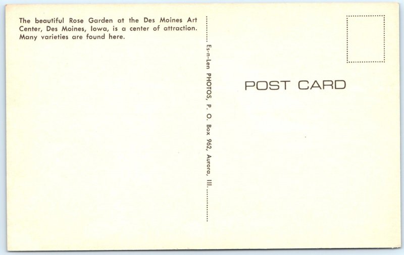 c1960s Des Moines, IA Rose Garden Art Center Downtown Landscaping Chrome PC A300