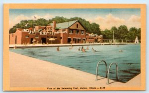 MOLINE, Illinois IL ~ SWIMMING POOL ca 1940s Rock Island County Linen  Postcard