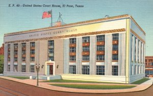 Vintage Postcard 1930's United States Court House Building Flag El Paso Texas TX