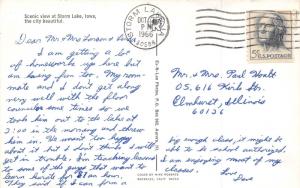 Storm Lake Iowa~Lake Shoreline View~Man on Bench~College Student's Note~Postcard