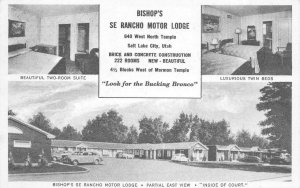 BISHOP'S SE RANCHO MOTOR LODGE Salt Lake City, UT Roadside 1954 Vintage Postcard