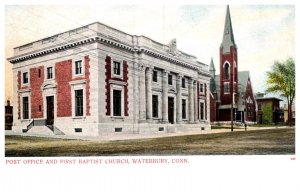 Connecticut Waterbury  , Post office and First Baptist Church