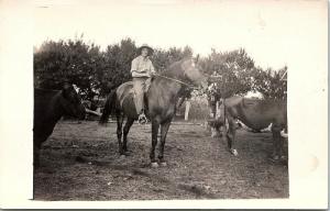 RPPC IL Man Horseback Cows Dog Farm Life Real Photo Postcard 