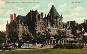 Vintage Postcard Place Viger Hotel In Railway Station Landmarks Montreal Canada