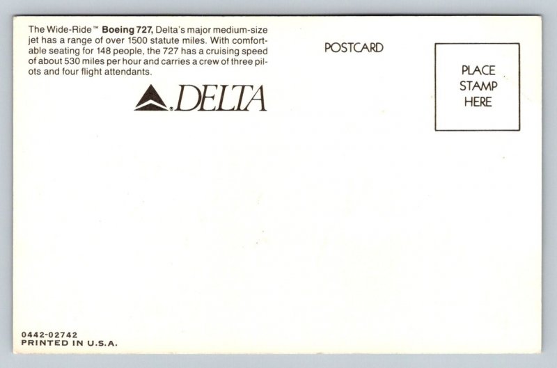 Delta  Airlines  Boeing 727  Postcard