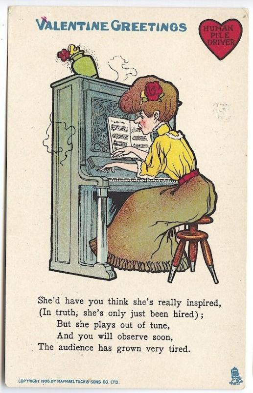 Raphael Tuck Valentine Greetings The Woman Pianist Postcard