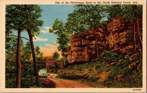 Roadway in Picturesque Ozark National Forest AR Vintage Linen Postcard F05