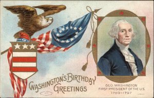 Washington's Birthday George Washington American Eagle Patriotic Postcard
