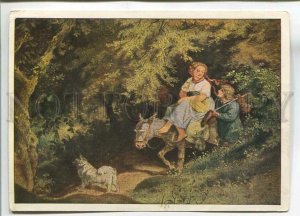 480817 East Germany GDR Ludwig Richter couple on donkey with dog in the forest