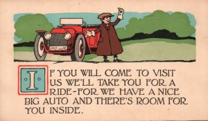 Vintage Postcard 1913 Man And His Cadillac Taking A Ride Vacation Souvenir