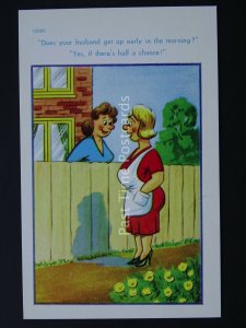 DOES YOUR HUSBAND GET UP EARLY IN THE MORNING? Comic Postcard by Brook Co Ltd