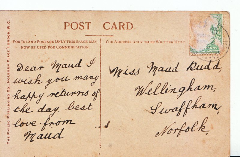 Genealogy Postcard - Family History - Rudd - Swaffham - Norfolk    BH783 